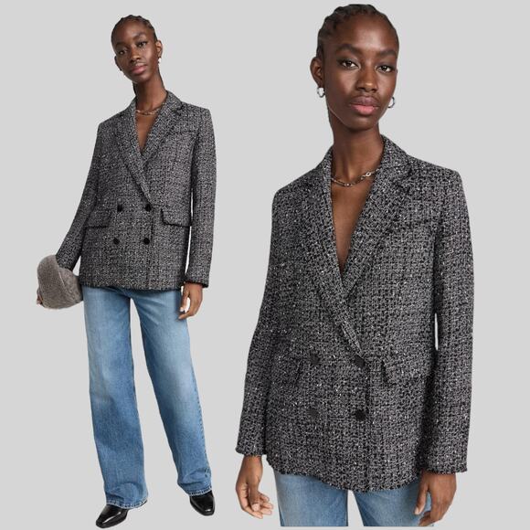 THEORY Wool Double Breasted Jacket Piazza Noelle Tweed Coat Gray Black Creative - Picture 3 of 15